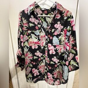 Express Black and Pink Floral Blouse